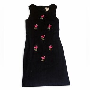 Ultra Dress New York Vintage 90s Black Linen Blend Flamingo Midi Dress Size 8